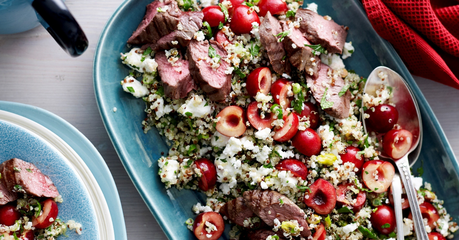 Cherry Quinoa Salad with Lamb Recipe | myfoodbook | Lamb salad recipe using cherries
